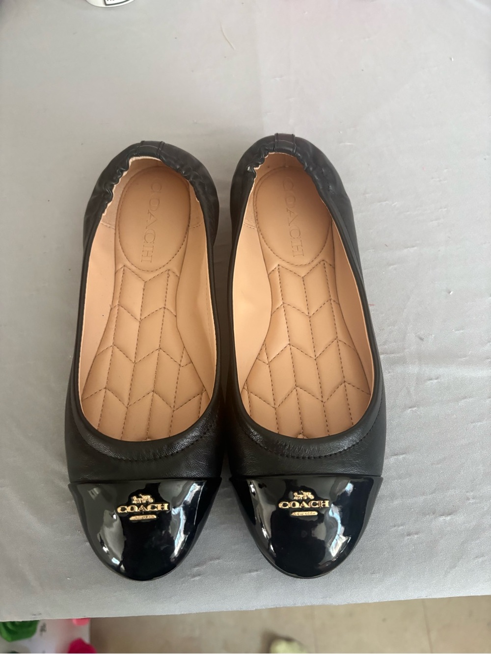 Coach Black Quilted Leather Cap-Toe Ballet Flats